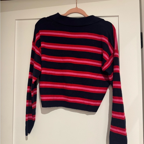 GAP Red and Pink Ribbed Crop Button Down Shirt - Picture 2 of 3